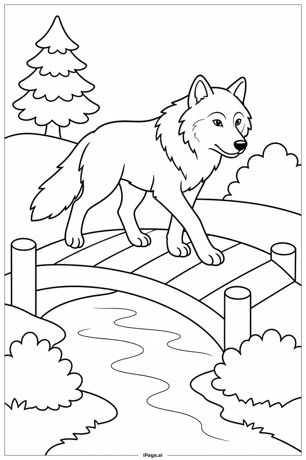  Wolf Crossing Bridge Coloring Page 