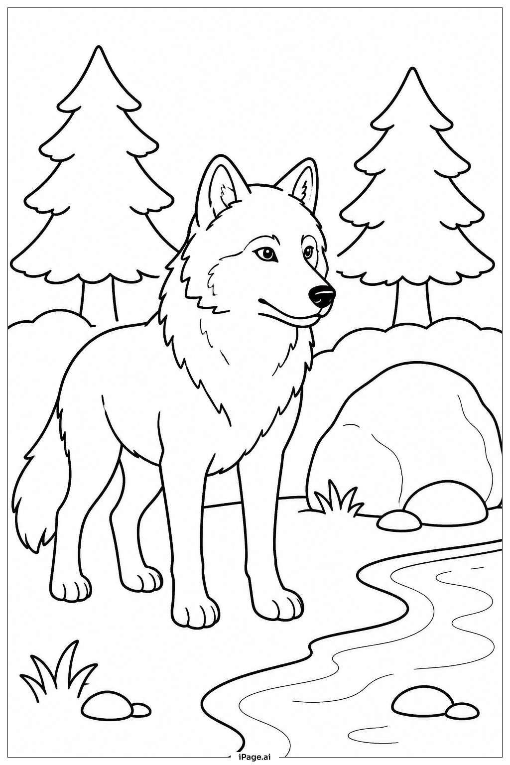  Wolf In Forest Clearing Coloring Page 