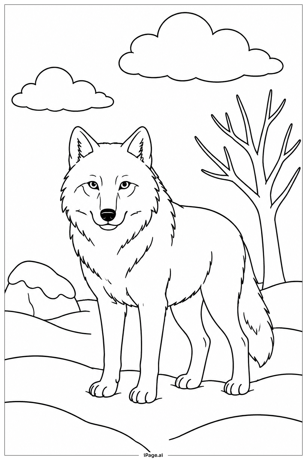 Wolf im Schneefeld Ausmalseite