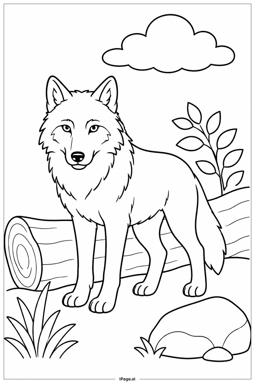  Wolf Near Fallen Log Coloring Page 