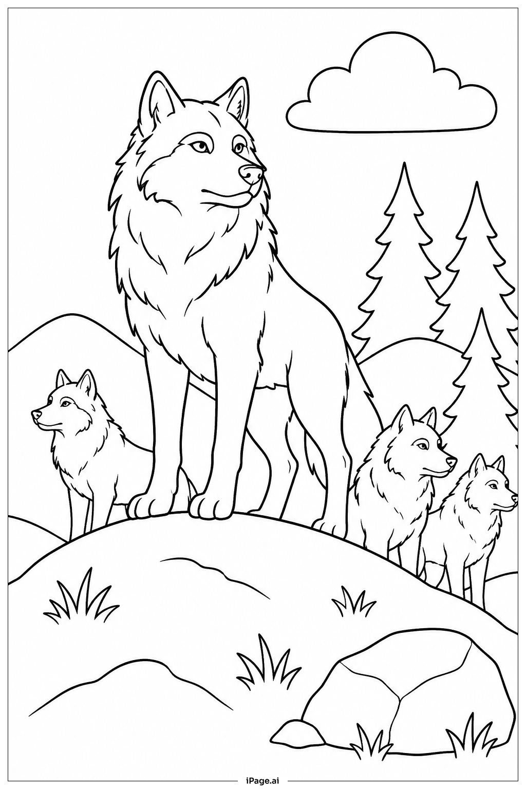  Wolf Pack On Hill Coloring Page 
