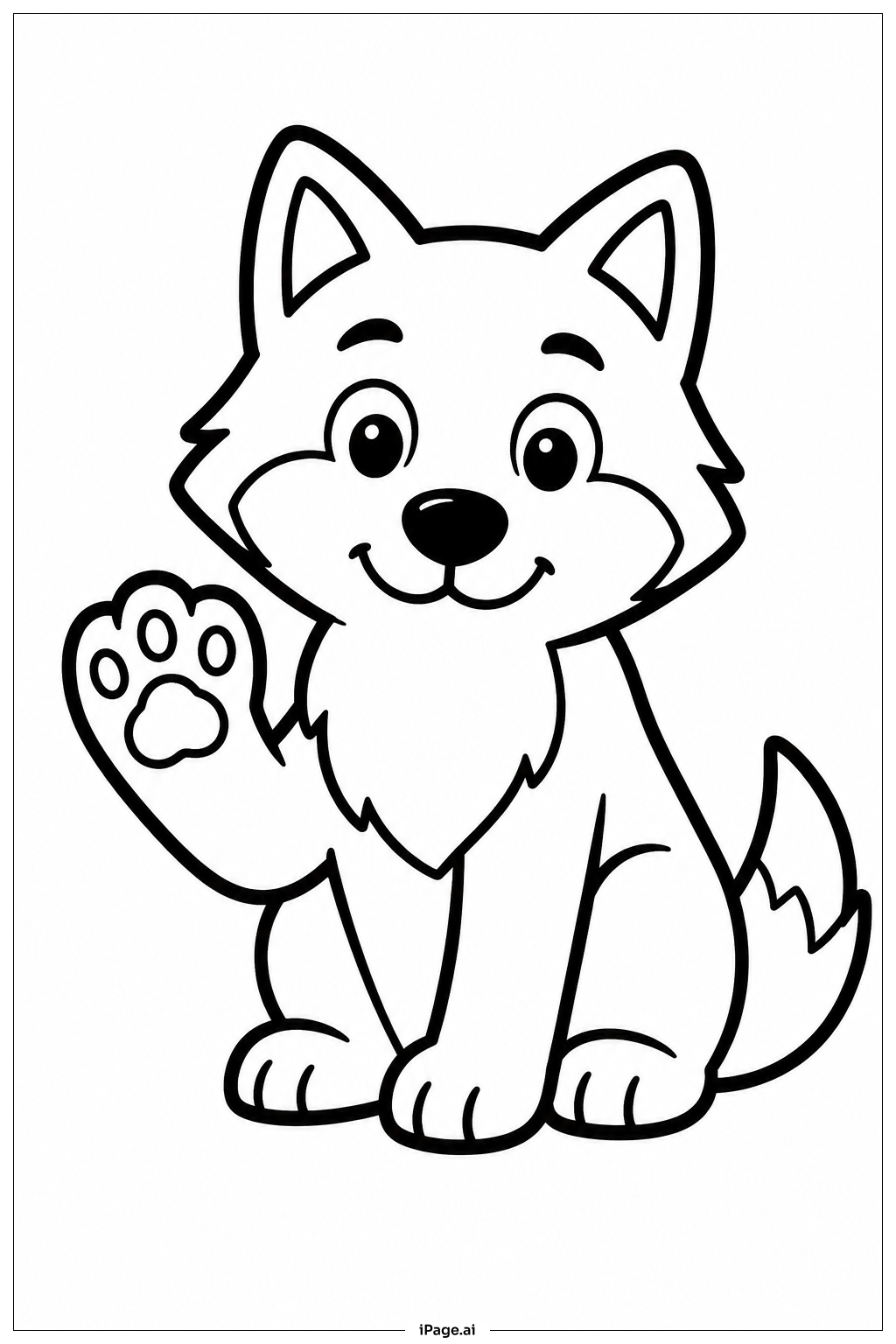 前足を上げたオオカミの塗り絵ページ
