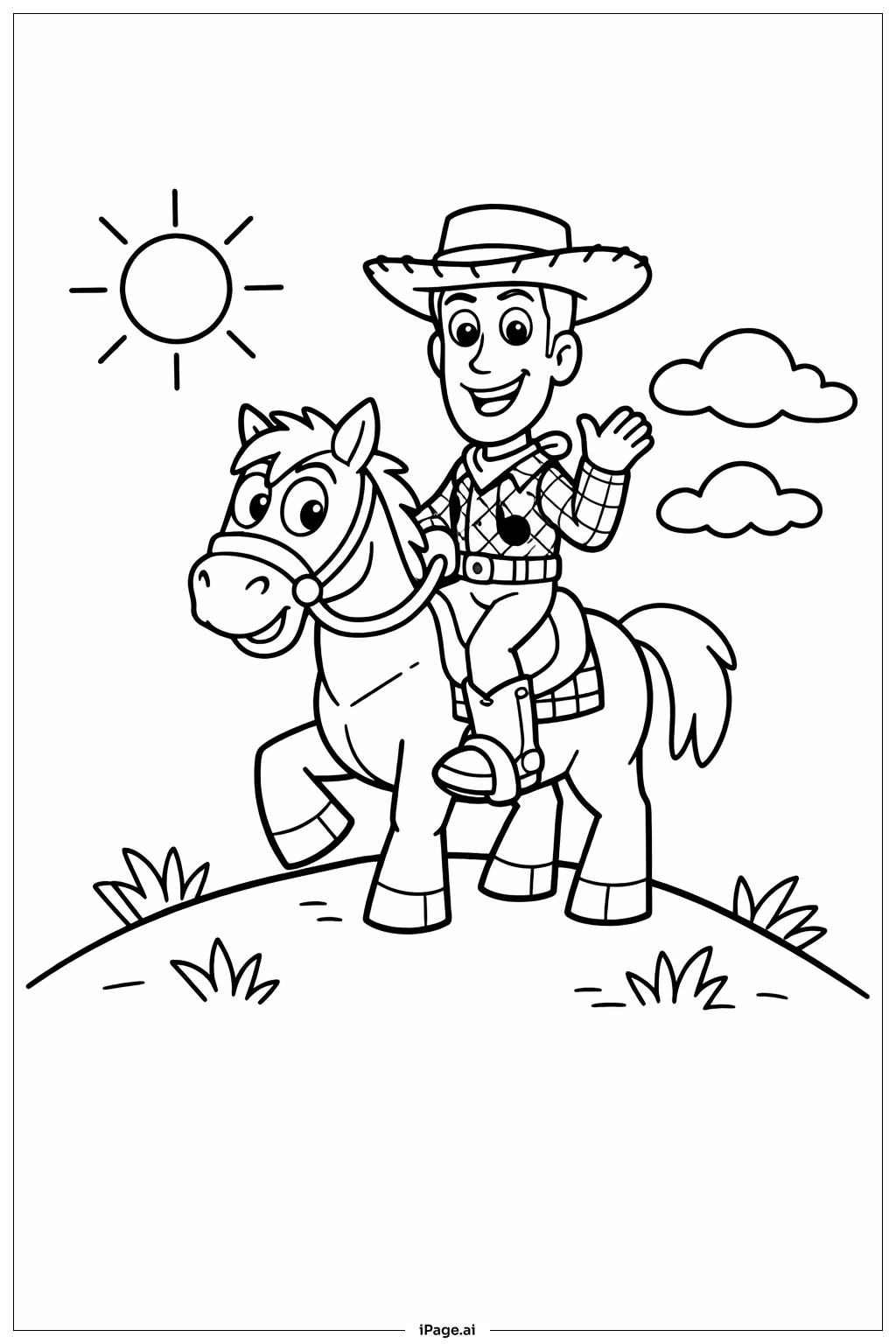  Page de coloriage Woody à cheval 