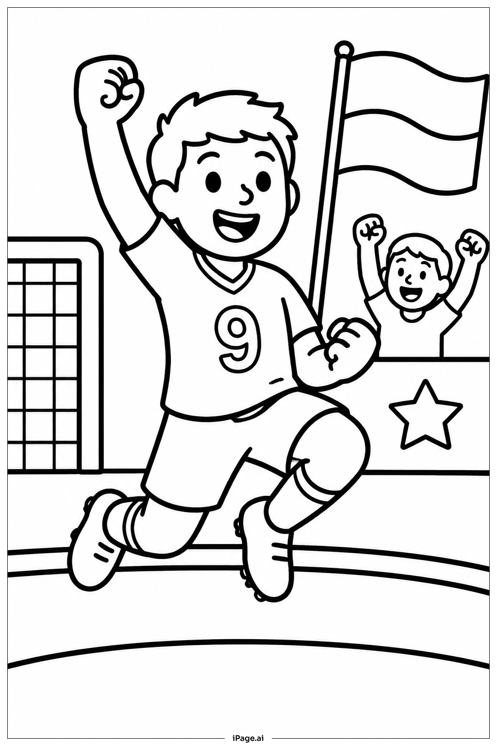 Página para colorear de Escena de celebración de la Copa Mundial