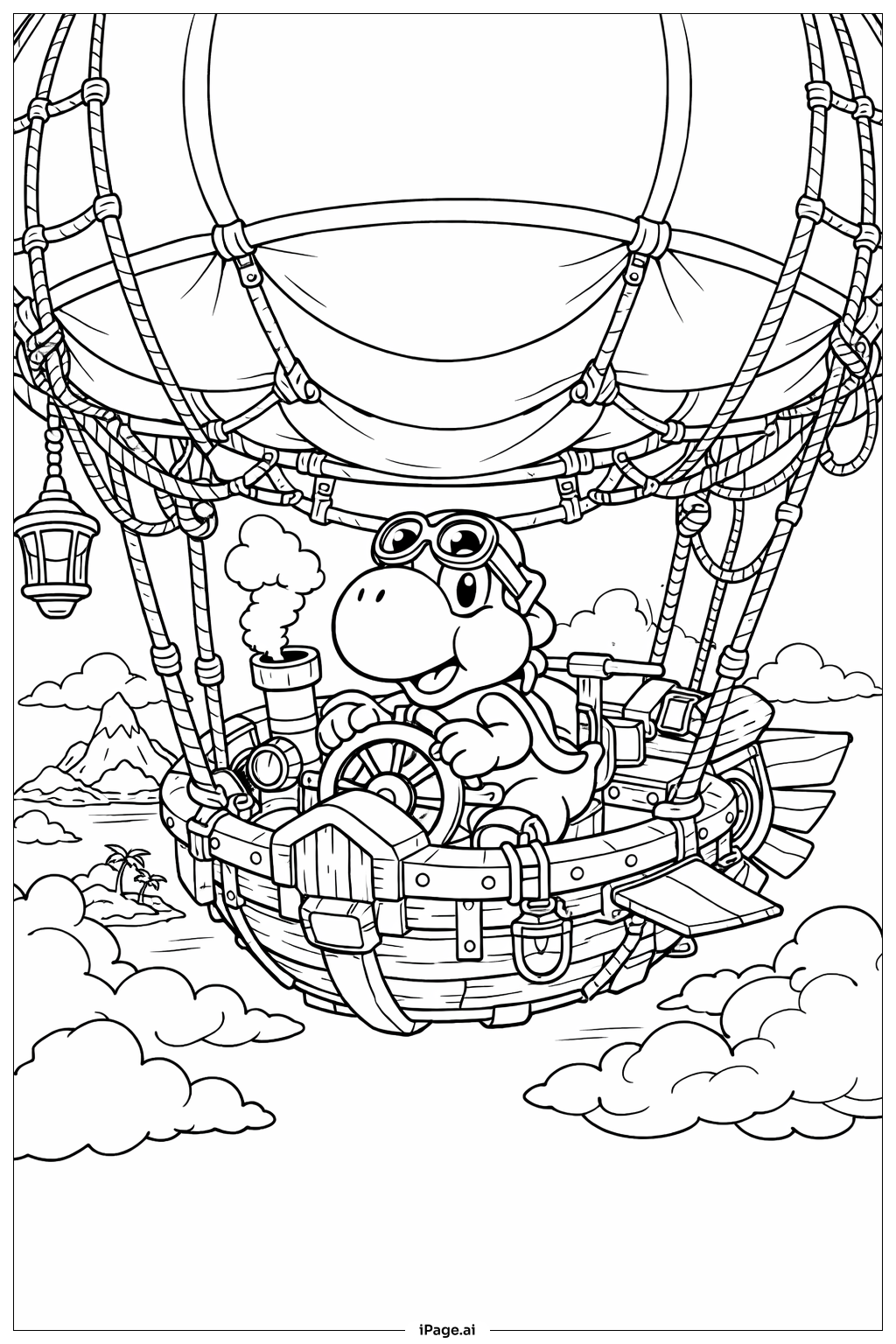  ヨッシーの気球冒険の塗り絵ページ 