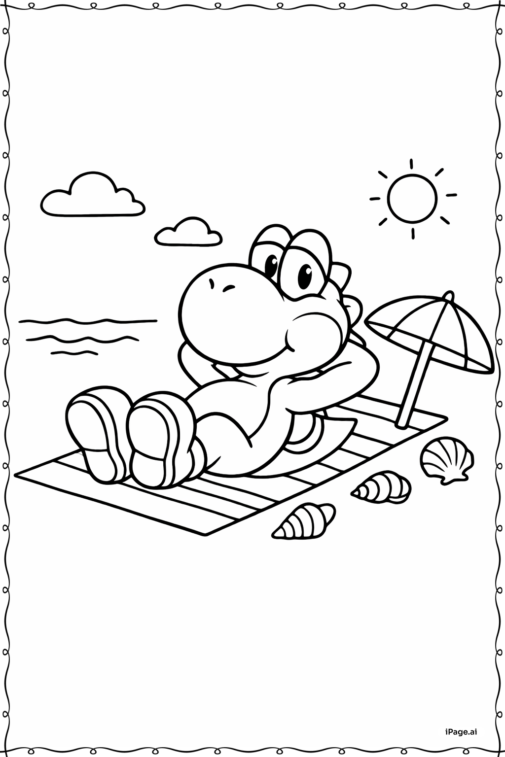  ビーチのヨッシーの塗り絵ページ 