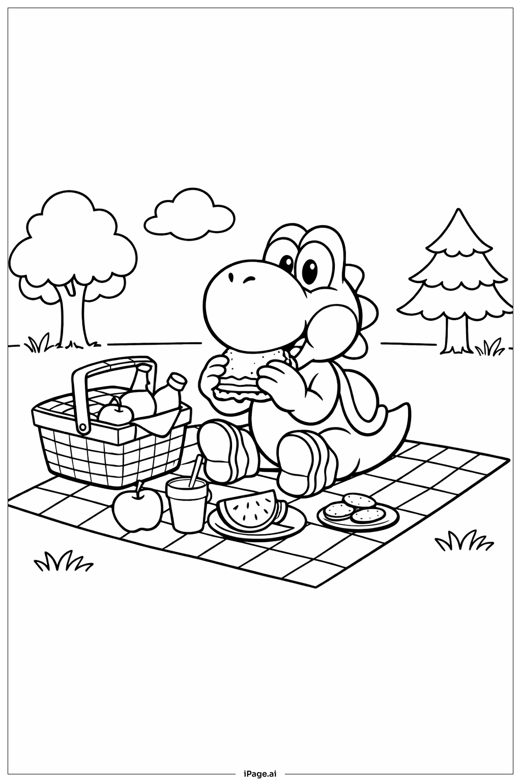 Yoshi 的野餐著色頁