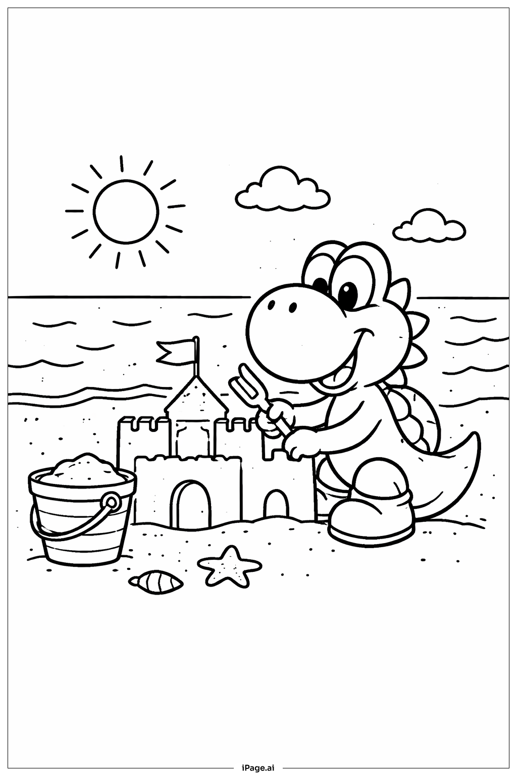  Yoshi Building Sandcastle Coloring Page 