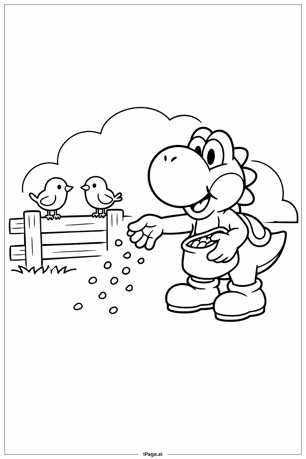 Yoshi Feeding Birds Coloring Page