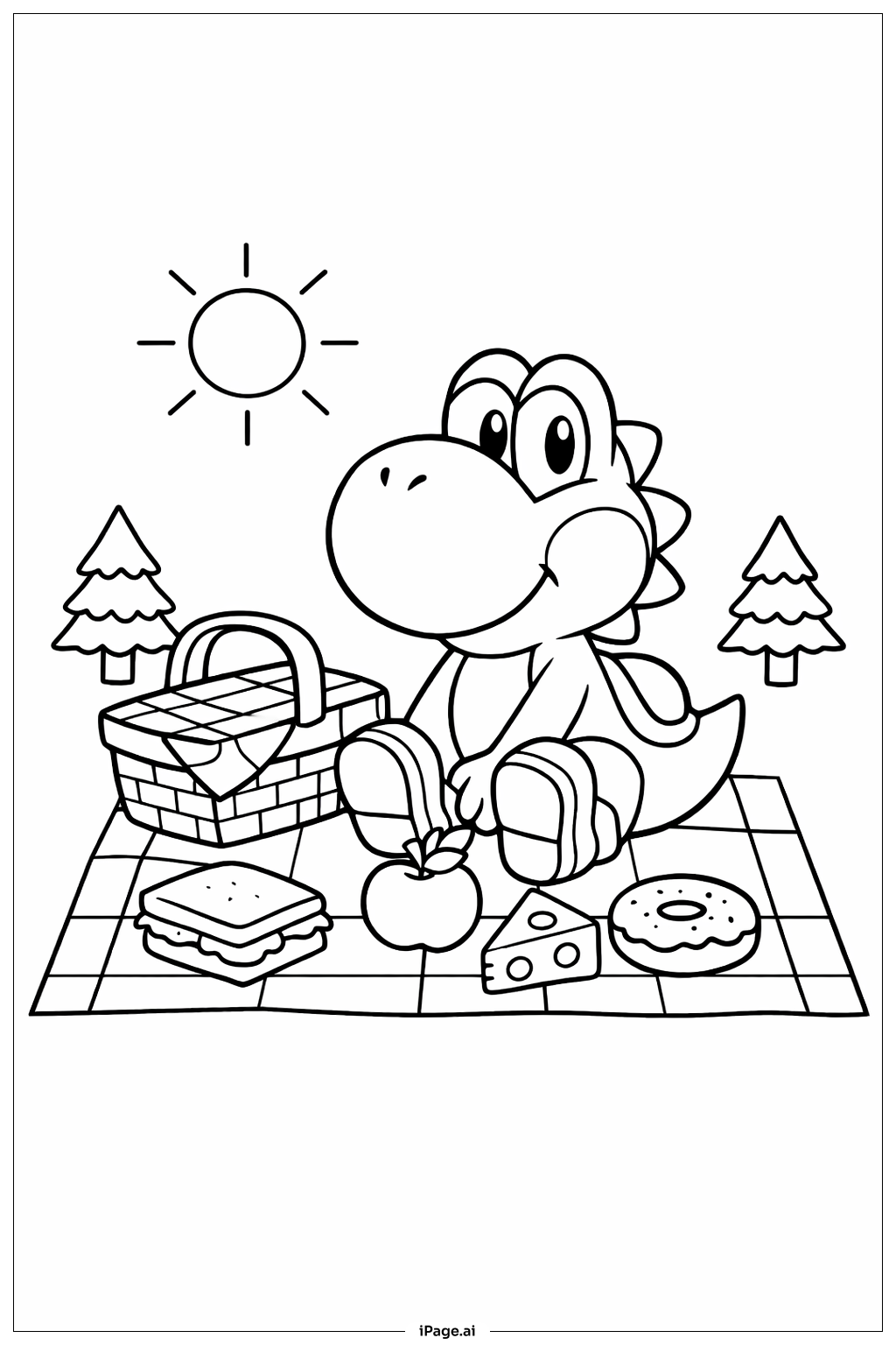 Yoshi macht ein Picknick Ausmalseite