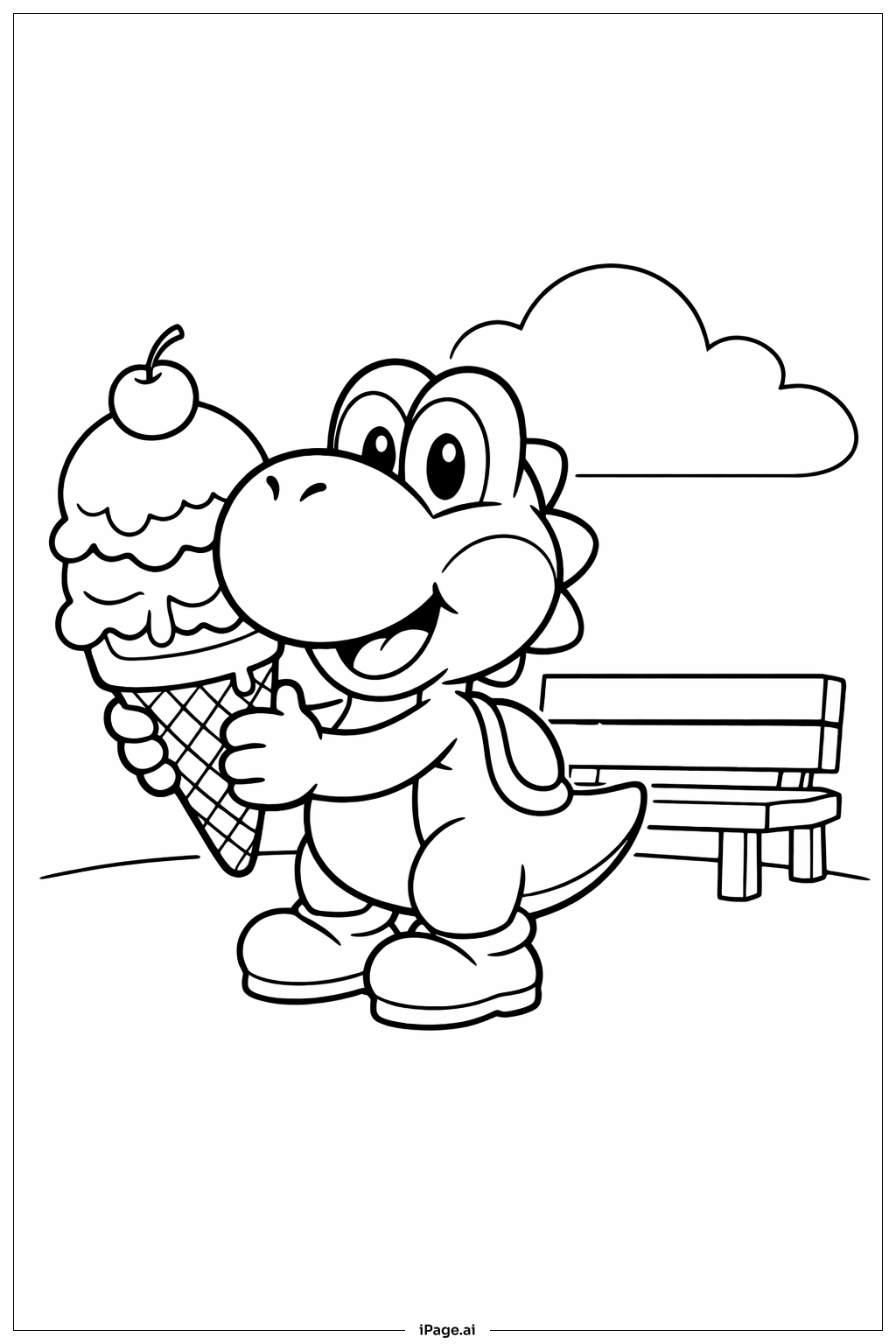 Yoshi Ice Cream Treat Coloring Page