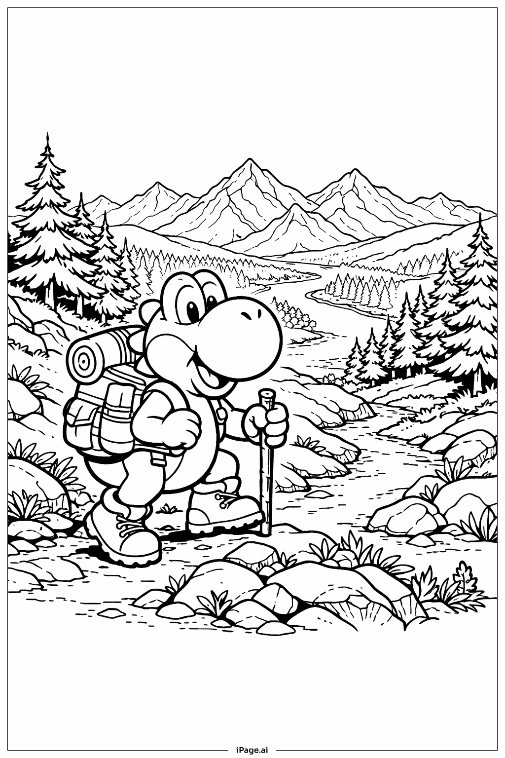  Yoshi Mountain Hike Coloring Page 