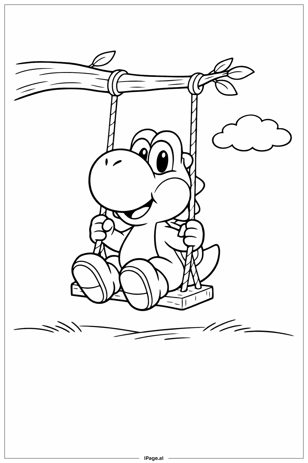  ブランコに乗るヨッシーの塗り絵ページ 