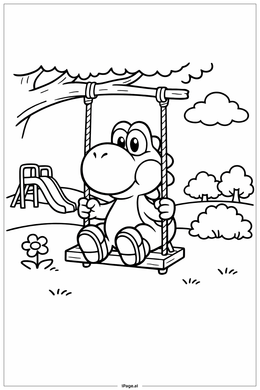 Yoshi On Swing Coloring Page