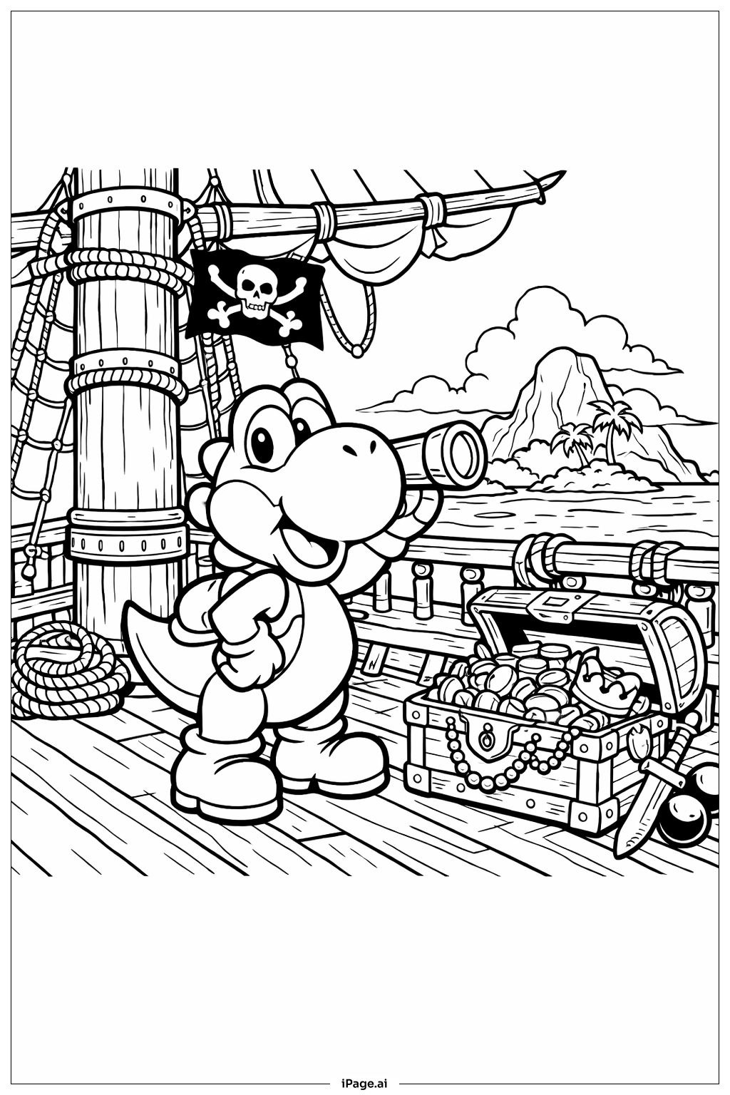  Página para colorir de Navio Pirata do Yoshi 