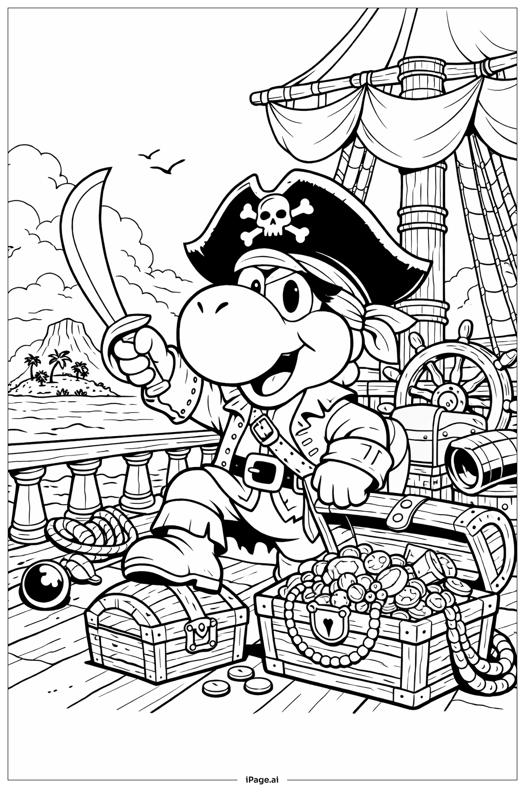  Yoshi Pirate Ship Coloring Page 
