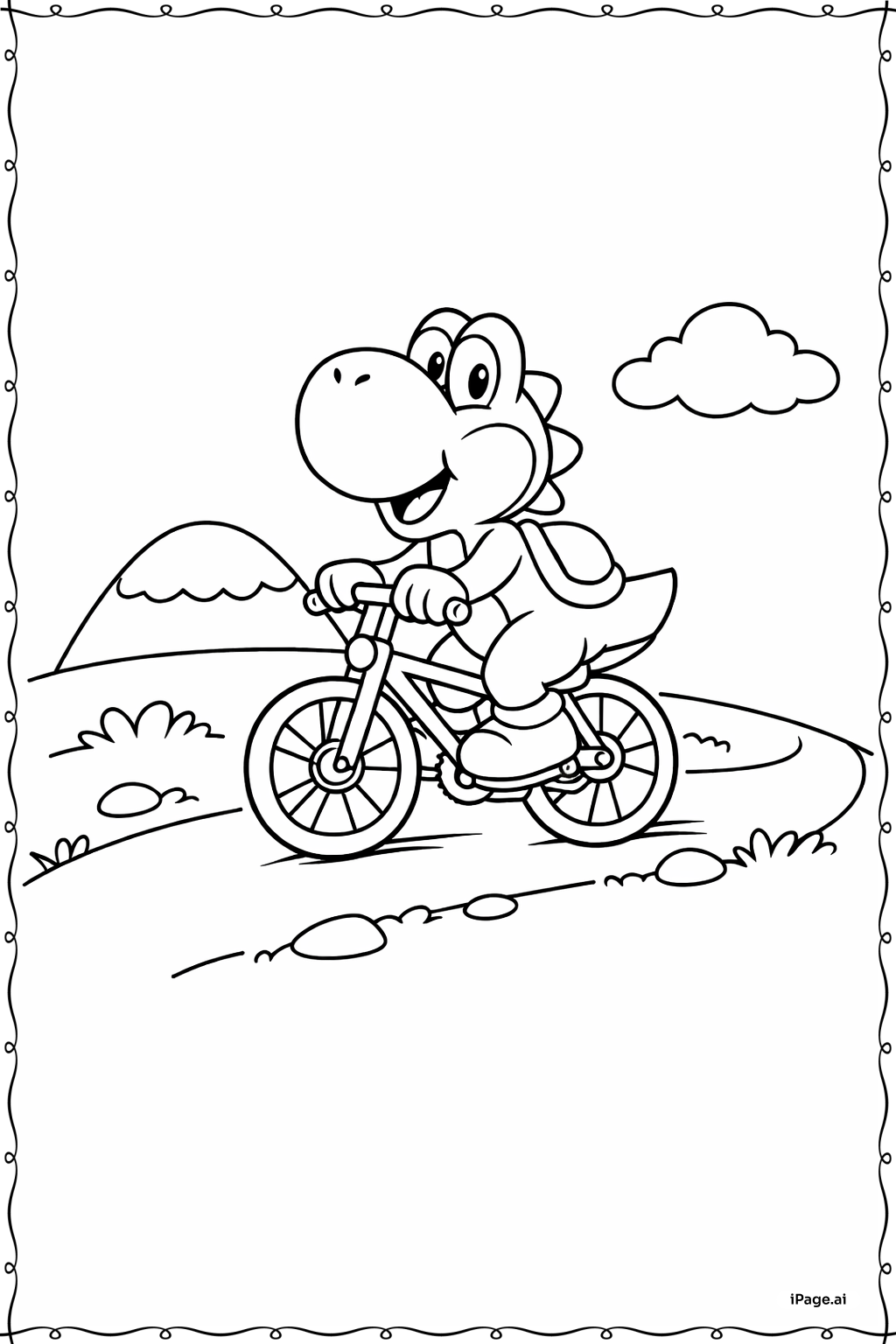  ヨッシーの自転車乗りの塗り絵ページ 