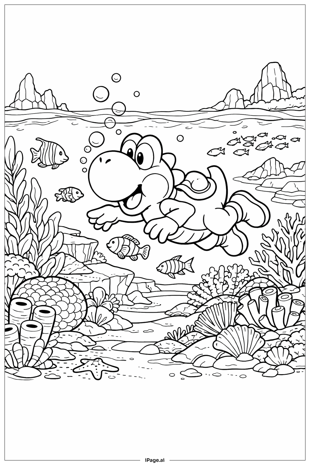  Página para colorear de El viaje submarino de Yoshi 