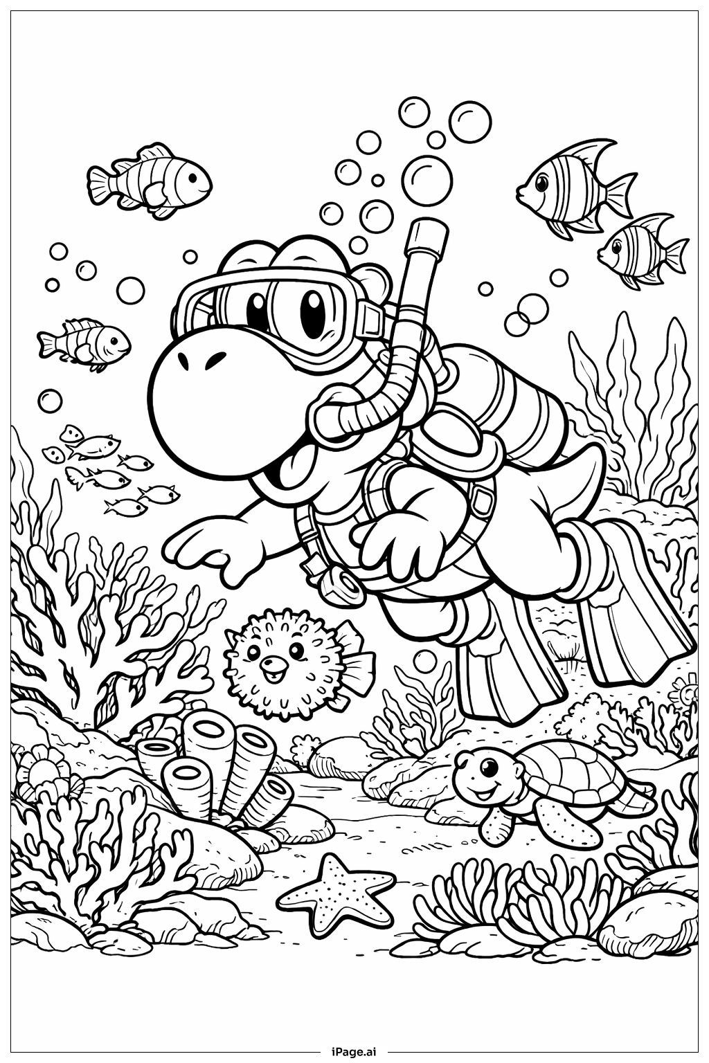 Página para colorir de Mundo Subaquático do Yoshi