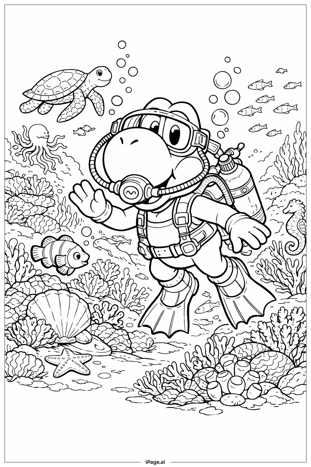  Page de coloriage Yoshi Monde Sous-Marin 