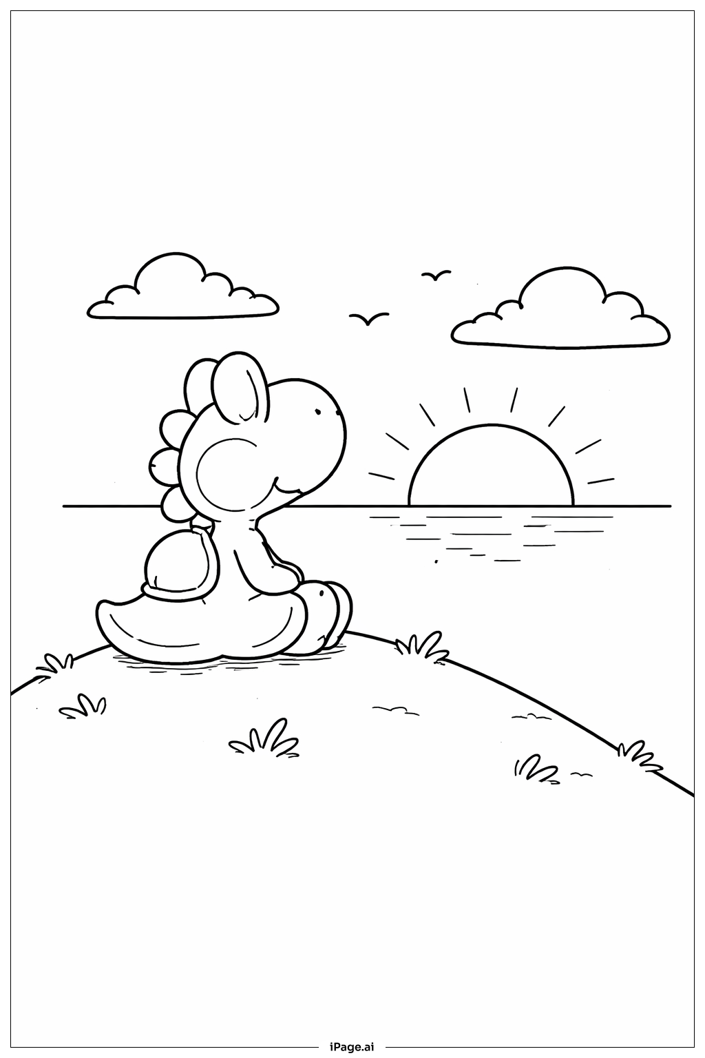 Página para colorear de Yoshi viendo el atardecer