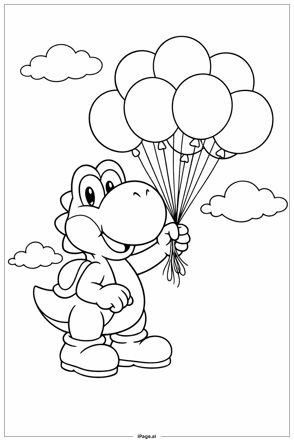  風船を持つヨッシーの塗り絵ページ 