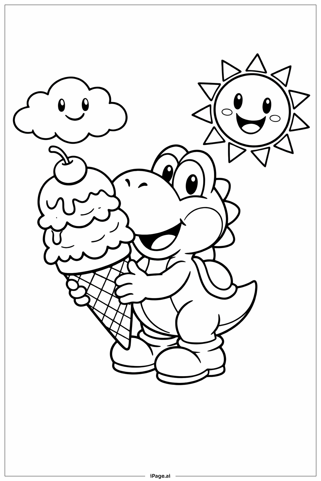  アイスクリームとヨッシーの塗り絵ページ 