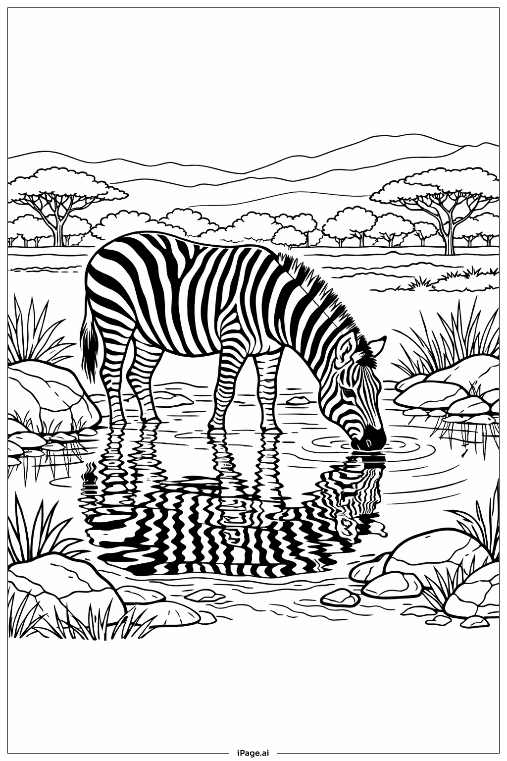 Trang tô màu Ngựa Vằn Bên Hồ Nước