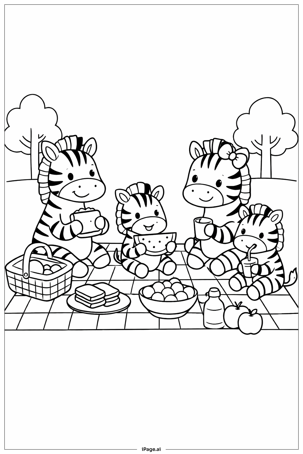 Trang tô màu Dã ngoại gia đình ngựa vằn