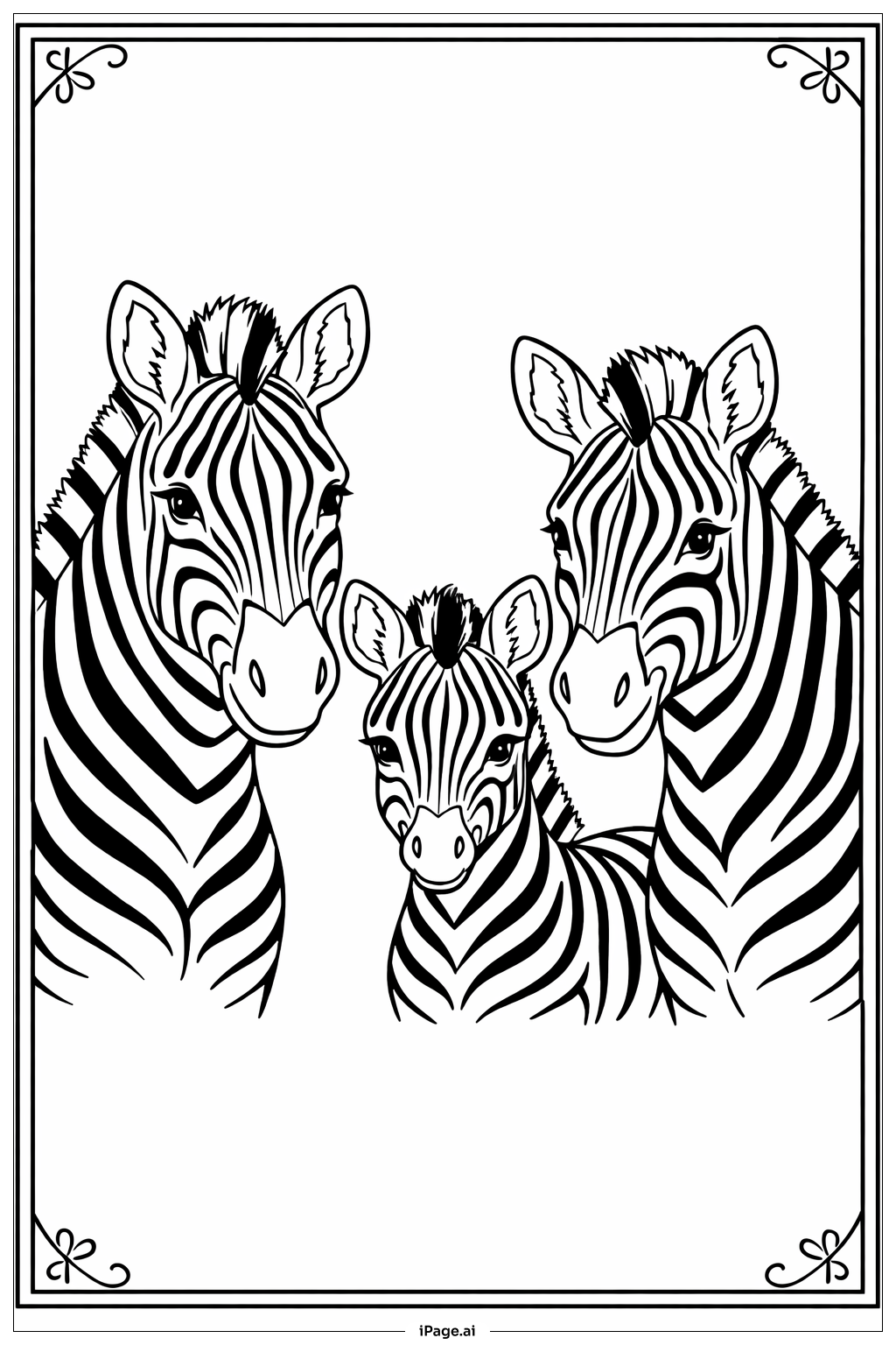 Trang tô màu Chân dung gia đình ngựa vằn