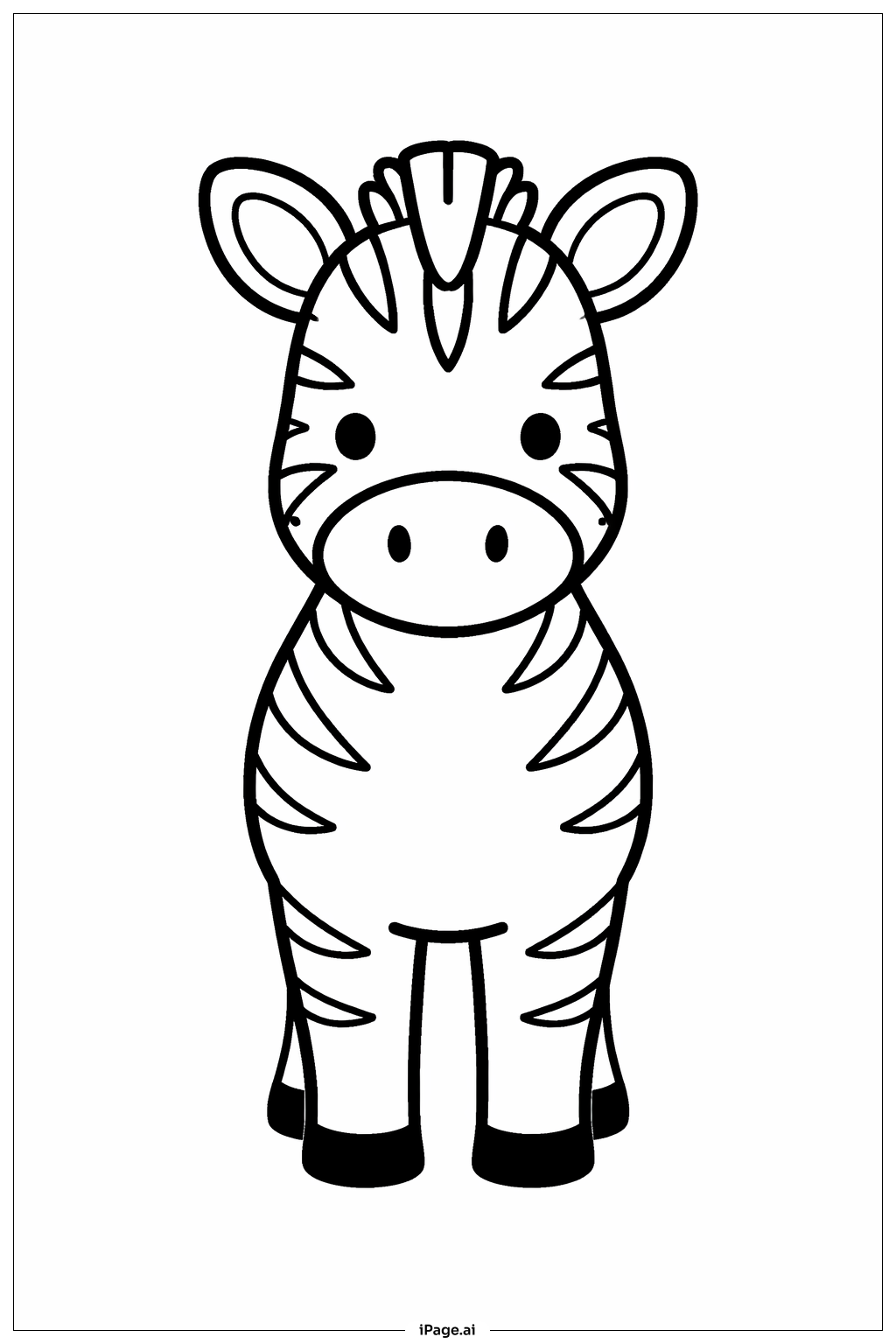 Trang tô màu Hình Con Ngựa Vằn Góc Nhìn Chính Diện