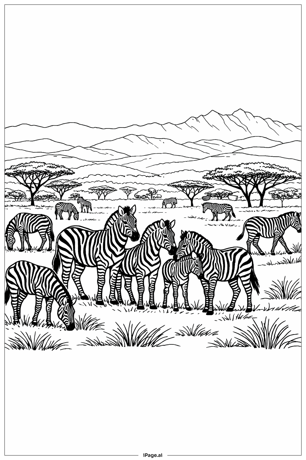 Trang tô màu Đàn Ngựa Vằn Trên Thảo Nguyên