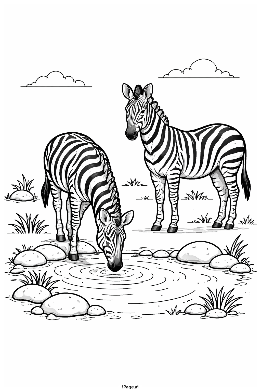 Trang tô màu Ngựa Vằn Gần Hố Nước