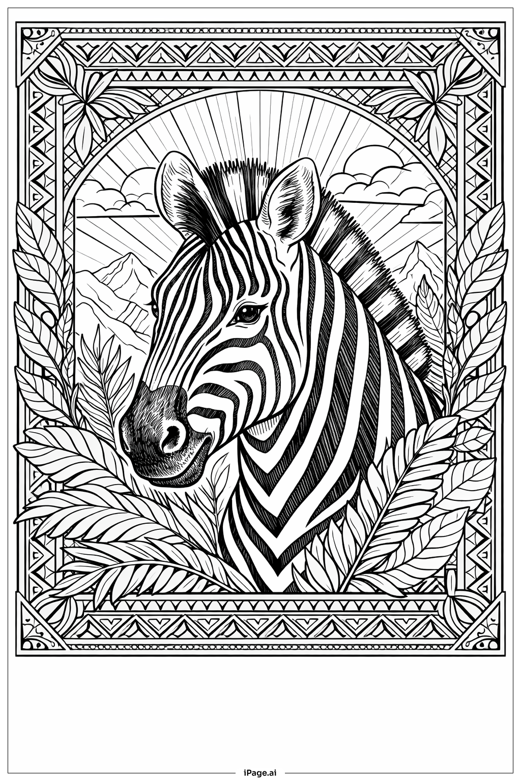 Chân dung ngựa vằn với khung họa tiết