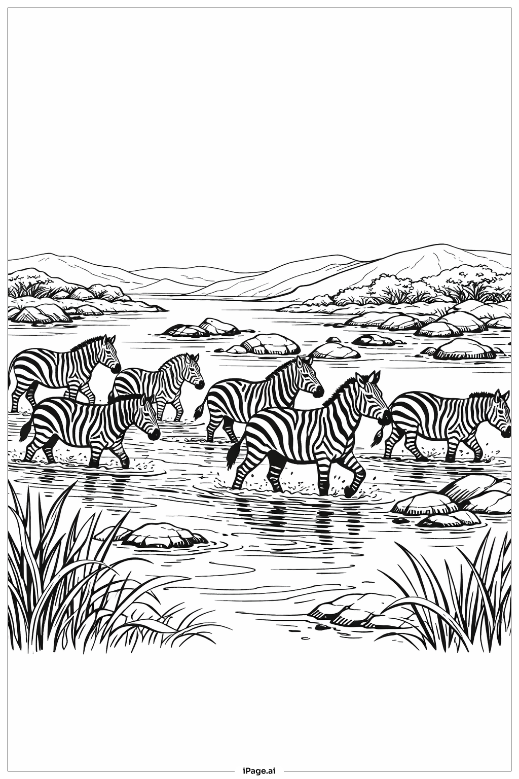 Trang tô màu Đàn Ngựa Vằn Qua Sông