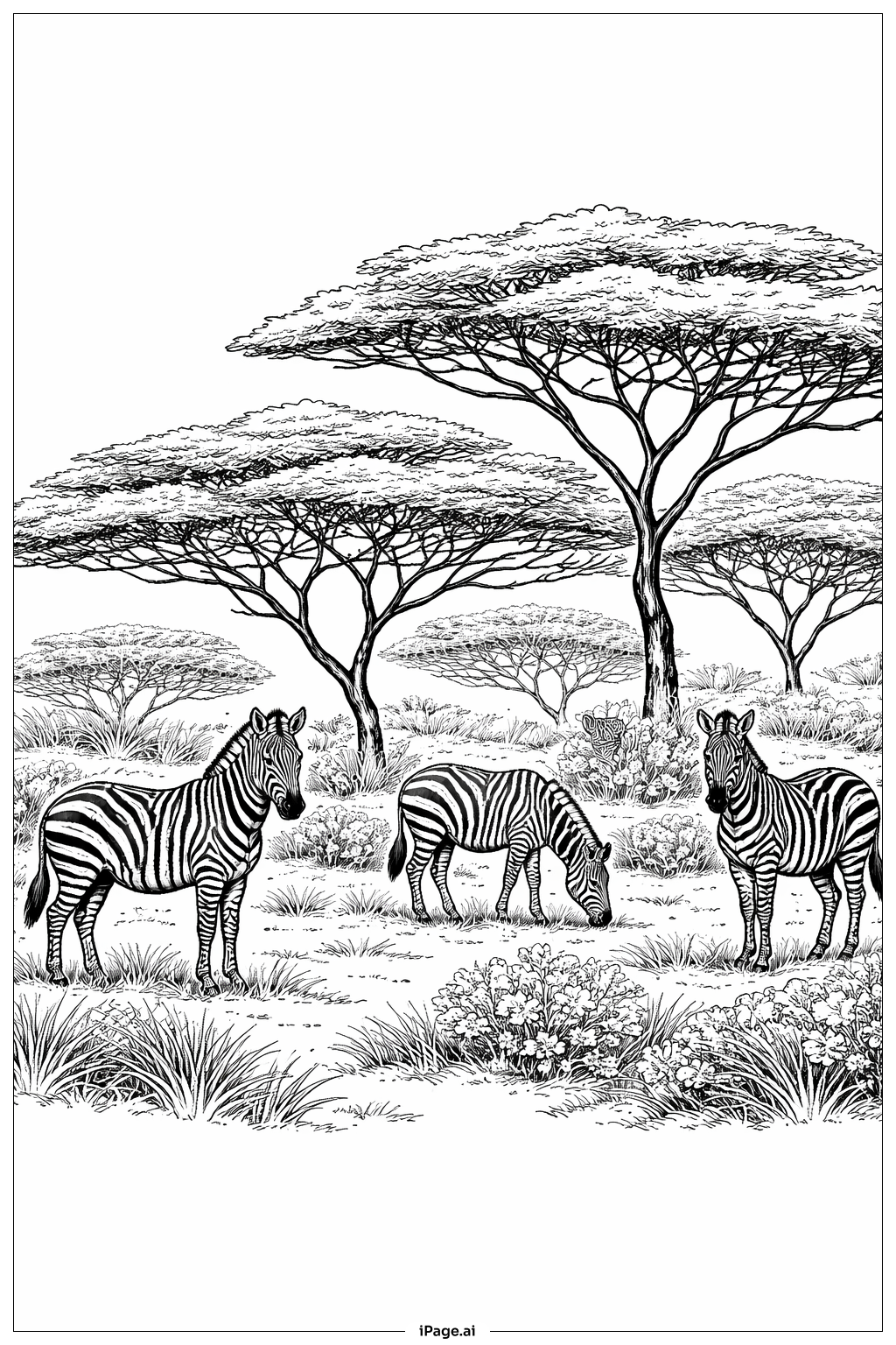 Trang tô màu Ngựa vằn dưới cây keo