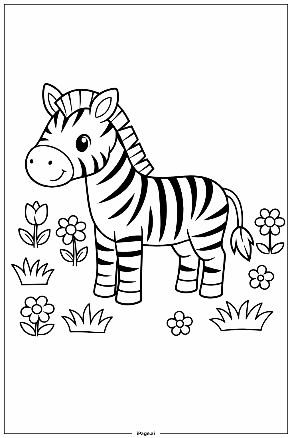 Trang tô màu Ngựa Vằn Với Hoa