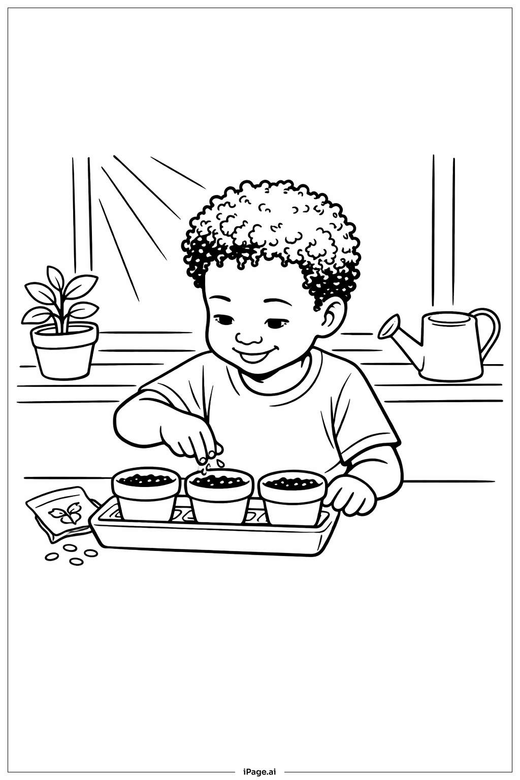 ブラックヒストリーマンス 子どもが種を植える 塗り絵ページ（無料の