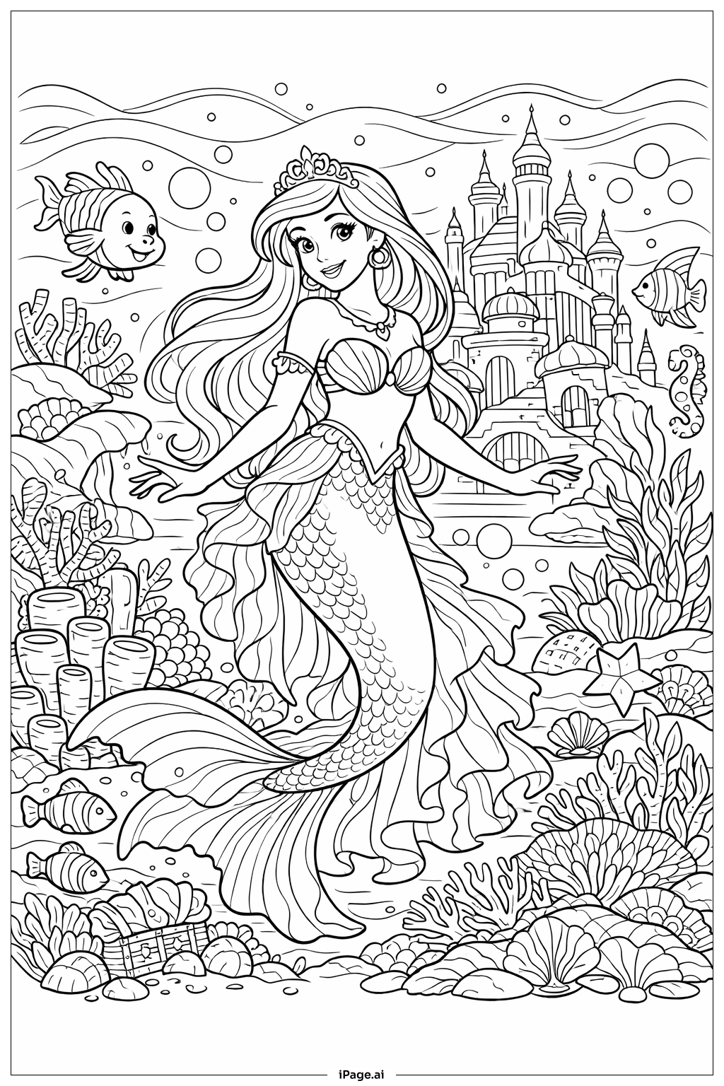 ディズニープリンセス アンダーウォーターキングダム 塗り絵ページ