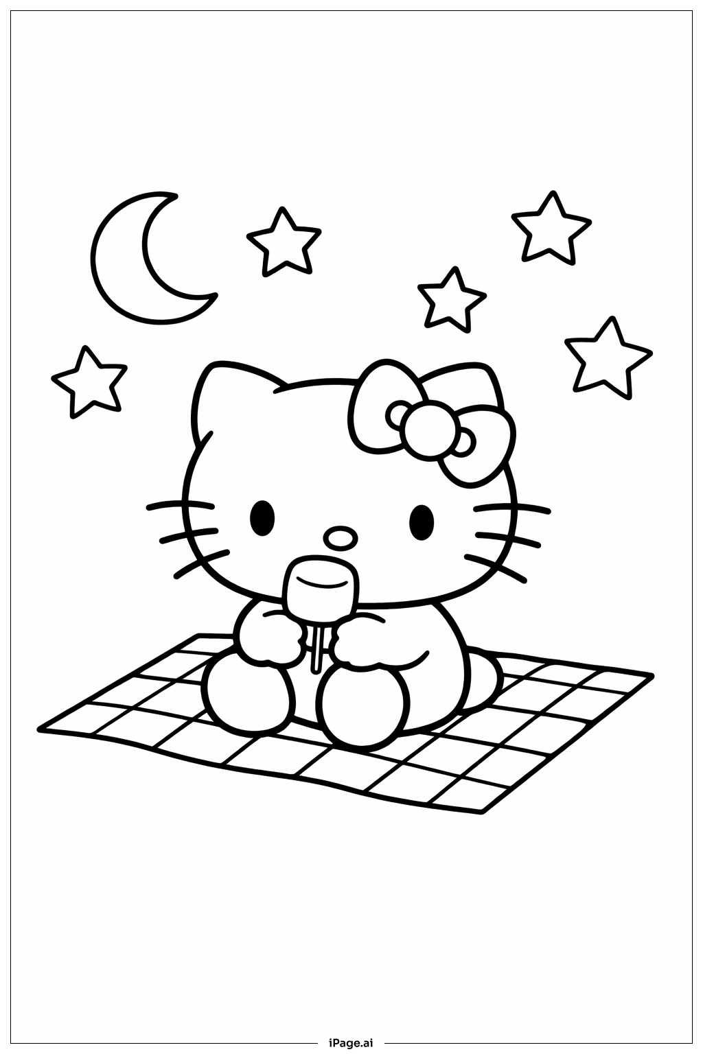 ハローキティマシュマロ星空ピクニック 塗り絵ページ（無料のPDF＆PNG