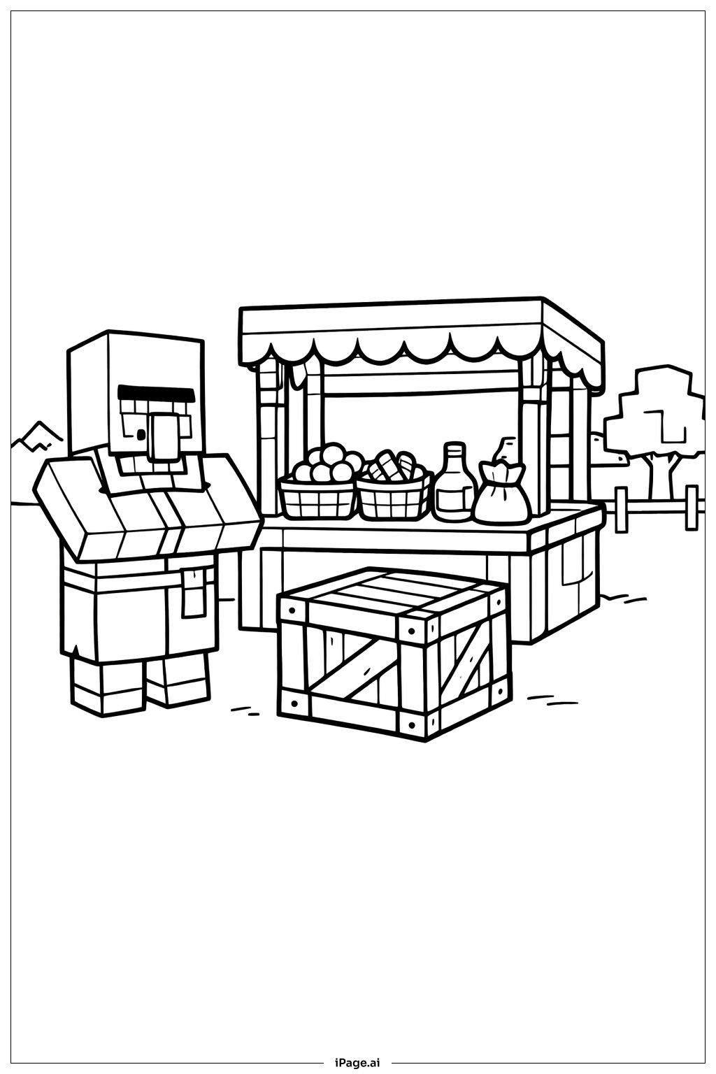 マインクラフト フレンドリーな村人 塗り絵ページ（無料のPDF＆PNG