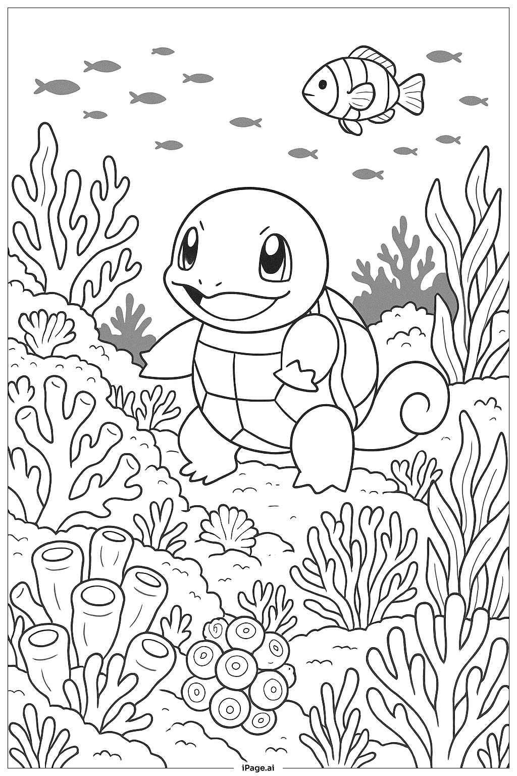 ポケモン水中リーフ探検 塗り絵ページ（無料のPDF＆PNGプリント）