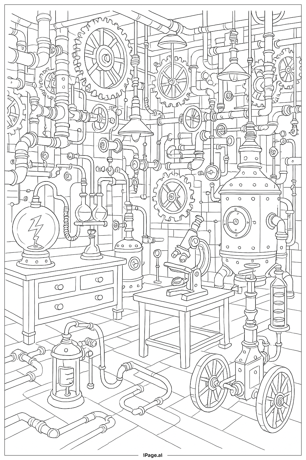 プロトタイプスチームパンク研究所 塗り絵ページ（無料のPDF＆PNG